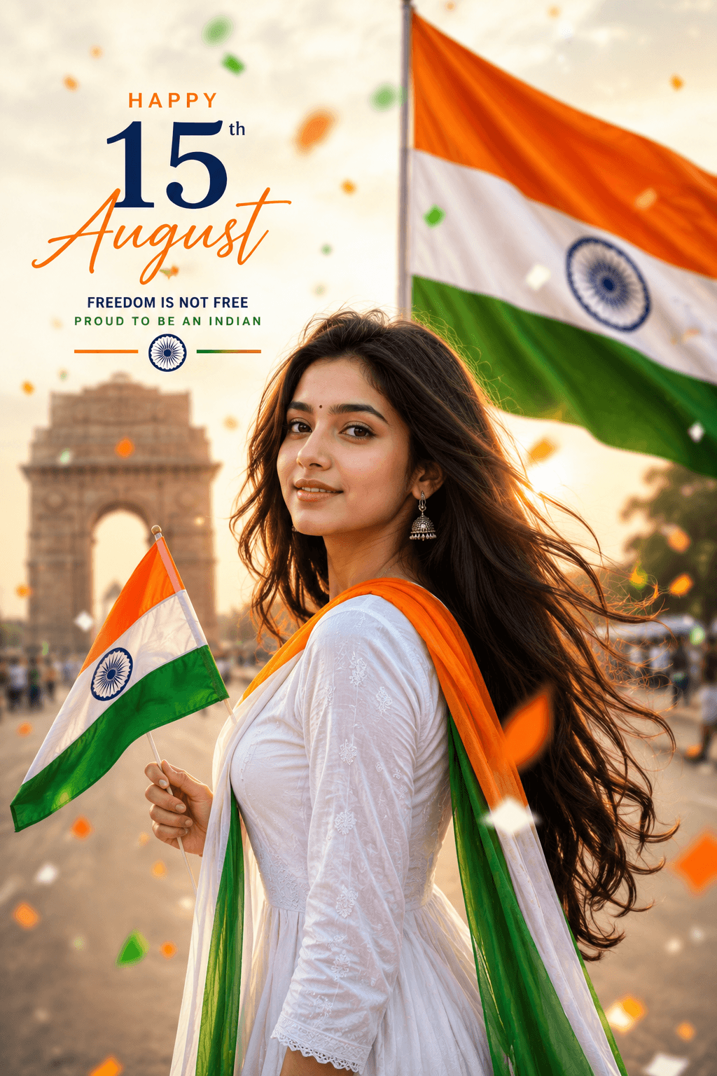 Hyper-Realistic Indian Girl Independence Day Portrait Poster Prompt (8K Cinematic | Face Preserved)